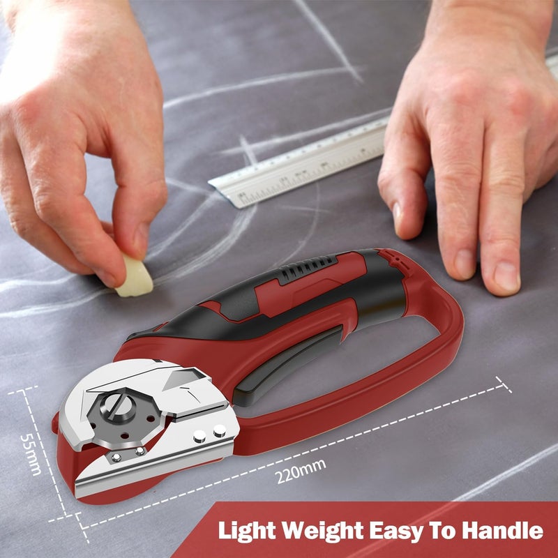 Pratuor Cordless Electric Scissors, 4V Box Cutter & Cardboard Cutter with 2 Titanium Blades - Rotary Cutter with LED Light for Fabric, Leather, Carpet, Plastic, Crafting + Storage Case (Red) - Image 4